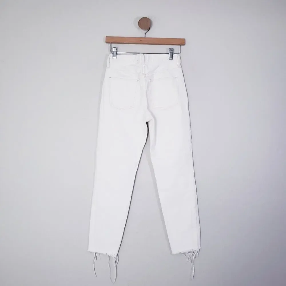 Free People Blossom White High Rise Rigid Straight Leg Jean Raw Hem 24 NEW